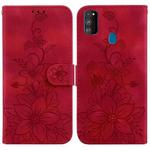 For Samsung Galaxy M30s / M21 Lily Embossed Leather Phone Case(Red)