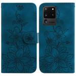 For Samsung Galaxy S20 Ultra Lily Embossed Leather Phone Case(Dark Blue)