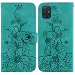 For Samsung Galaxy A71 Lily Embossed Leather Phone Case(Green)