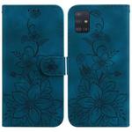 For Samsung Galaxy A51 Lily Embossed Leather Phone Case(Dark Blue)