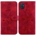 For Samsung Galaxy A51 Lily Embossed Leather Phone Case(Red)