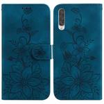For Samsung Galaxy A70 / A70s Lily Embossed Leather Phone Case(Dark Blue)