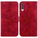 For Samsung Galaxy A50 / A30s / A50s Lily Embossed Leather Phone Case(Red)