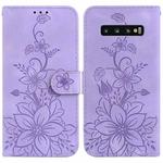 For Samsung Galaxy S10+ Lily Embossed Leather Phone Case(Purple)