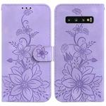 For Samsung Galaxy S10 Lily Embossed Leather Phone Case(Purple)