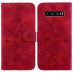 For Samsung Galaxy S10 Lily Embossed Leather Phone Case(Red)