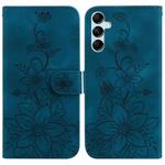 For Samsung Galaxy M34 5G/F34 5G Lily Embossed Leather Phone Case(Dark Blue)