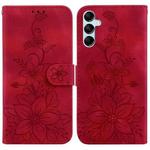 For Samsung Galaxy A15 Lily Embossed Leather Phone Case(Red)