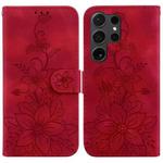 For Samsung Galaxy S24 Ultra 5G Lily Embossed Leather Phone Case(Red)