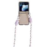 For Motorola Razr 40 Ultra Woven Texture Phone Case With Lanyard(Beige)