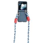 For Motorola Razr 50 Woven Texture Phone Case With Lanyard(Blue)