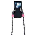 For Motorola Razr 50 Woven Texture Phone Case With Lanyard(Black)