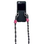 For Samsung Galaxy Z Flip5 Woven Texture Phone Case With Lanyard(Black)