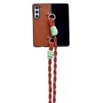 For Samsung Galaxy Z Fold5 Woven Texture Phone Case With Lanyard(Brown)