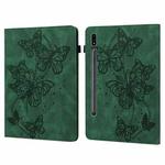 For Samsung Galaxy Tab S9 Embossed Butterfly Pattern Leather Tablet Case(Green)