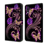 For LG K22 / K22 Plus Crystal 3D Shockproof Protective Leather Phone Case(Purple Flower Butterfly)