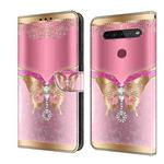 For LG K51S Crystal 3D Shockproof Protective Leather Phone Case(Pink Bottom Butterfly)