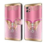 For LG Q92 5G Crystal 3D Shockproof Protective Leather Phone Case(Pink Bottom Butterfly)