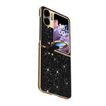 For OPPO Find N2 Flip Plating Gradient Color Glitter Phone Case With Ring Holder(Black)