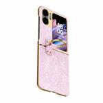 For OPPO Find N2 Flip Plating Gradient Color Glitter Phone Case With Ring Holder(Pink)