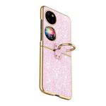 For Huawei P50 Pocket Plating Gradient Color Glitter Phone Case With Ring Holder(Pink)