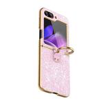 For Samsung Galaxy Z Flip3 Plating Gradient Color Glitter Phone Case With Ring Holder(Pink)