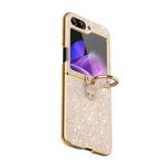 For Samsung Galaxy Z Flip4 Plating Gradient Color Glitter Phone Case With Ring Holder(Gold)