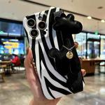 For iPhone 14 Pro Max Frosted Wrist Band TPU Phone Case(Zebra Texture)