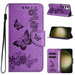 For Samsung Galaxy S24 Ultra 5G Butterfly Embossed Flip Leather Phone Case(Purple)
