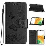 For Samsung Galaxy A35 Butterfly Embossed Flip Leather Phone Case(Black)