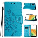 For Samsung Galaxy A55 Butterfly Flower Pattern Flip Leather Phone Case(Blue)