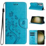 For Samsung Galaxy S24 Ultra 5G Butterfly Flower Pattern Flip Leather Phone Case(Blue)