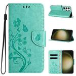 For Samsung Galaxy S24 Ultra 5G Butterfly Flower Pattern Flip Leather Phone Case(Green)