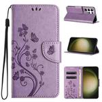 For Samsung Galaxy S24 Ultra 5G Butterfly Flower Pattern Flip Leather Phone Case(Light Purple)