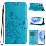 For Honor 90 Lite Butterfly Flower Pattern Flip Leather Phone Case(Blue)