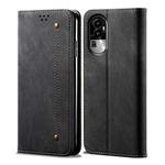 For OPPO Reno10 Pro+ Global Denim Texture Casual Style Horizontal Flip Leather Case(Black)