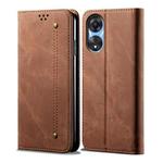 For OPPO A58 4G Denim Texture Casual Style Horizontal Flip Leather Case(Brown)