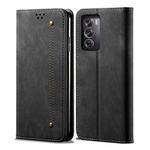 For OPPO Reno12 5G Global Denim Texture Casual Style Horizontal Flip Leather Case(Black)