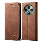 For OPPO Reno12 F 5G Global Denim Texture Casual Style Horizontal Flip Leather Case(Brown)