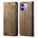 For OPPO A3X 5G India Denim Texture Casual Style Horizontal Flip Leather Case(Khaki)