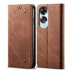 For OPPO A60 Denim Texture Casual Style Horizontal Flip Leather Case(Brown)