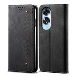 For OPPO A60 Denim Texture Casual Style Horizontal Flip Leather Case(Black)