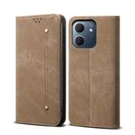 For OPPO A5x 4G / 5G Denim Texture Casual Style Horizontal Flip Leather Case(Khaki)