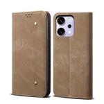 For OPPO Reno14 5G Global Denim Texture Casual Style Horizontal Flip Leather Case(Khaki)