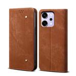 For OPPO Reno14 5G Global Denim Texture Casual Style Horizontal Flip Leather Case(Brown)