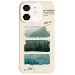 For iPhone 11 Painted Pattern Skin-friendly PC Phone Case(Beige-Green Watercolor)
