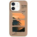 For iPhone 11 Painted Pattern Skin-friendly PC Phone Case(Coffee-Orange Watercolor)