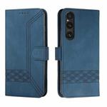 For Sony Xperia 1 V 2023 Cubic Skin Feel Flip Leather Phone Case(Blue)