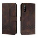 For Sony Xperia 10 V 2023 Cubic Skin Feel Flip Leather Phone Case(Brown)