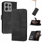 For Motorola Edge 50 Pro Cubic Skin Feel Flip Leather Phone Case(Black)